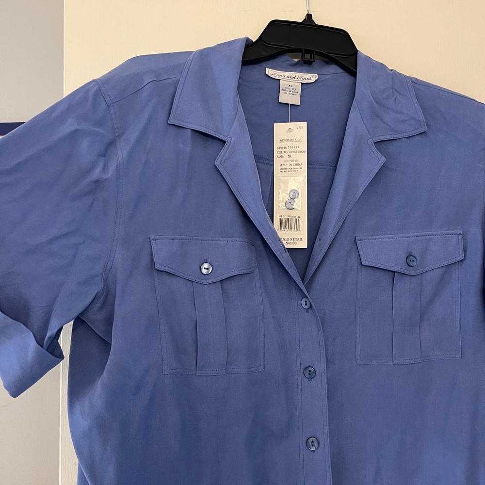 Anna & Frank 100% Blue Silk Button Down Blouse Sz XL NWT! - Picture 3 of 6